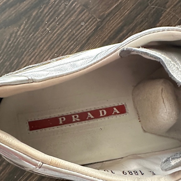 Prada Men's Silver Sneakers with Red Accent - Picture 2 of 8